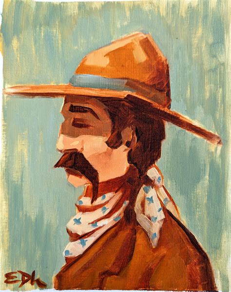 Original Oil Painting Prints, handlebar Oil on Paper, Cowboy Painting ...