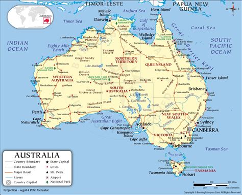 Australia Map With Countries, Australian States, Capitals, Cities ...