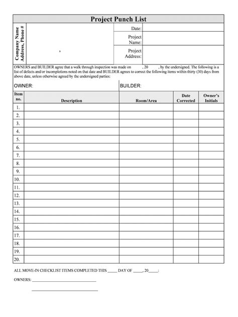 Punch list template: Fill out & sign online | DocHub