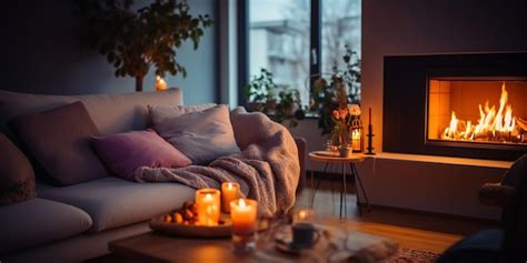 Premium AI Image | evening cozy room modern design kamin and candle ...