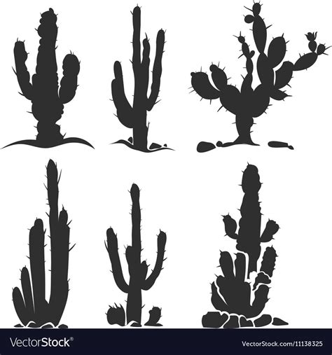 Desert cactus silhouette plants isolated Vector Image