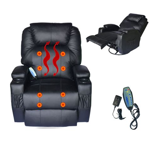 Tenive Deluxe Heated Vibrating PU Leather Massage Recliner Chair ...