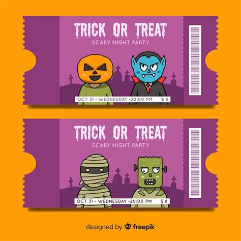 Free Vector | Colorful hand drawn halloween party ticket template