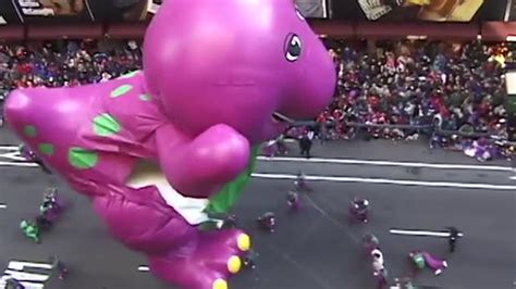 Barney the Dinosaur balloon is ripped apart by winds in 1997 New York ...