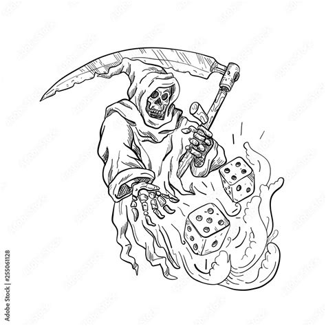 Drawing sketch style illustration of the Grim Reaper with a scythe ...