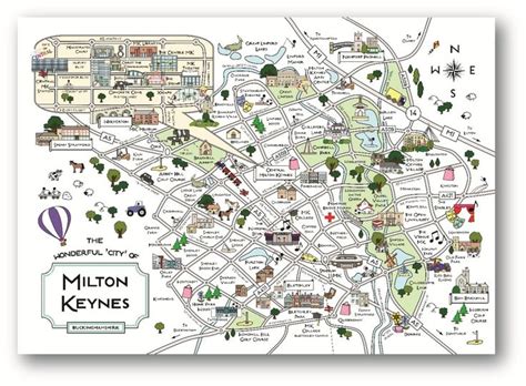 Milton Keynes Cute Map Mounted Print | Milton keynes, Map, England travel