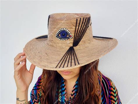 Mexican Straw Hat With Embroidered Eye Decoration - Etsy