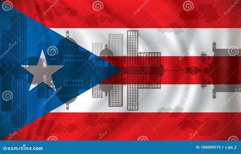 Flag of Puerto Rico with San Juan Skyline Stock Vector - Illustration ...