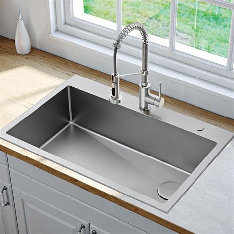 KRAUS Loften 33 in. Drop-In/Undermount Single Bowl 18 Gauge Stainless ...