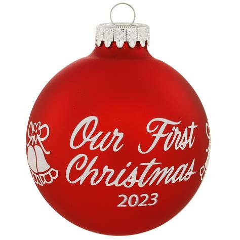 Our First Christmas 2023 Red Satin Round Glass Ornament