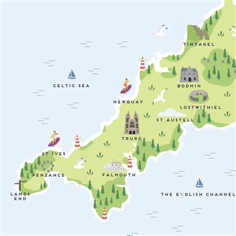 Map Of Cornwall Print in 2020 | Cornwall map, Map, Cornwall