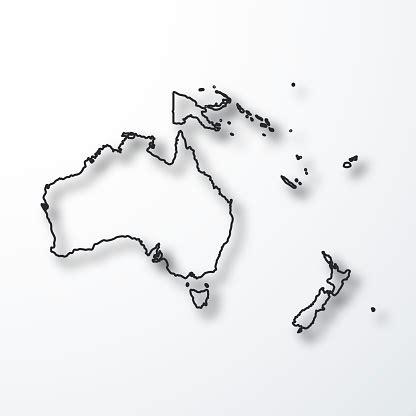 Oceania Map Black Outline With Shadow On White Background Stock ...