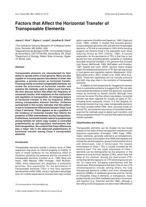 (PDF) Factors that affect horizontal transfer of transposable elements