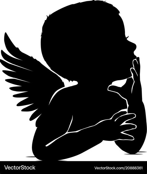 Silhouette of baby angel thinks leaning his hand Vector Image