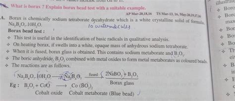 What is borax ? Explain borax bead test with a suitable example. AP Mar-2..