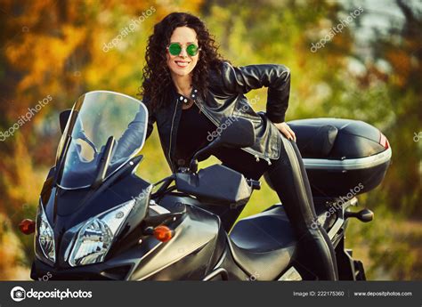 Young Woman Riding Motorcycle City Portrait Beautiful Woman Motorcycle ...