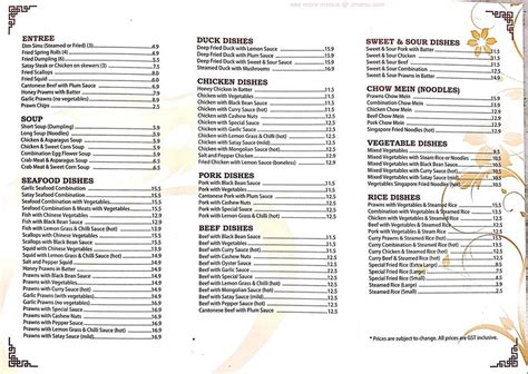 Menu at Oriental Garden Restaurant, Murray Bridge