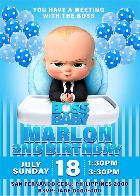 Boss Baby Birthday Invitation Card, 4 x 6 or 5 x 7 - Jamakodesigns