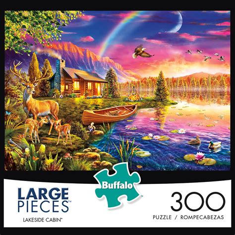 Buffalo Games - Large Piece - Lakeside Cabin - 300 Piece Jigsaw Puzzle ...