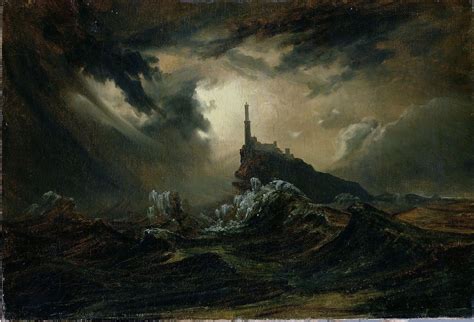 Stormy Sea with Lighthouse Painting | Carl Blechen Oil Paintings