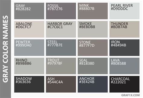 Shades Of Grey Color Chart With Names - Euaquielela