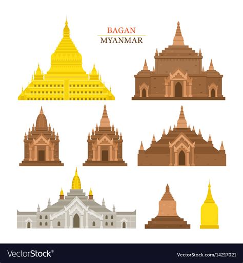 Bagan myanmar architecture building landmarks Vector Image