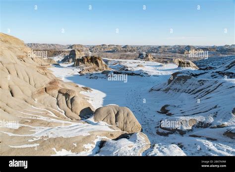 Dinosaur Provincial Park, Alberta, Canada in winter; a UNESCO World ...