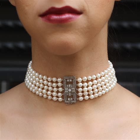 Edwardian Diamond Clasp Pearl Choker Necklace – Pippin Vintage Jewelry