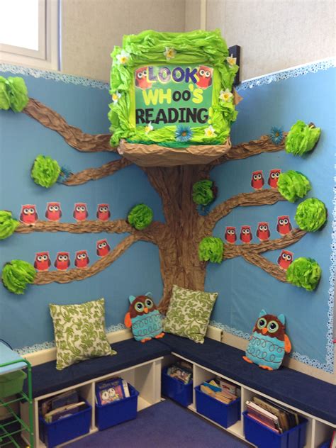 Reading Corner with Owl Theme. Love it! Ikea bookshelves as benches ...