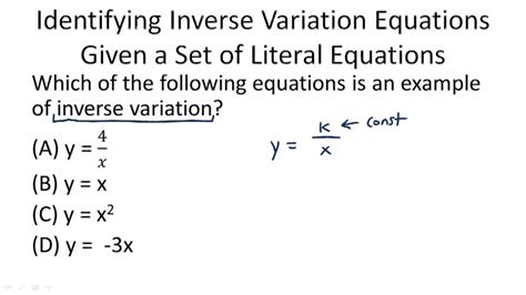 Identifying Inverse Variation Equations - Example 1 ( Video ) | Algebra ...