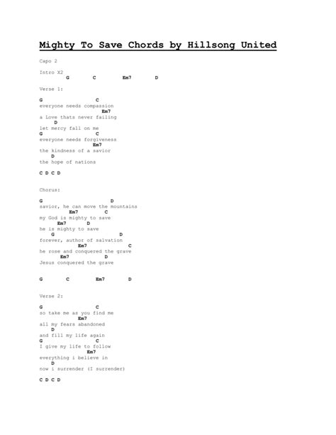 Mighty To Save Chords Key Of E - Sheet and Chords Collection