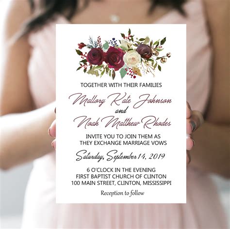 Wedding Invitation - DIGITAL DOWNLOAD ONLY - Floral Wedding Invitat ...