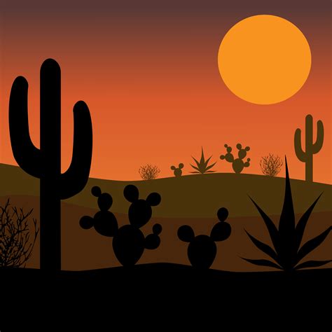 Desert cactus silhouette with sunset 1259246 Vector Art at Vecteezy