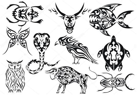 Set of vector tribal animal tattoos — Stock Vector © kaetana #1301532