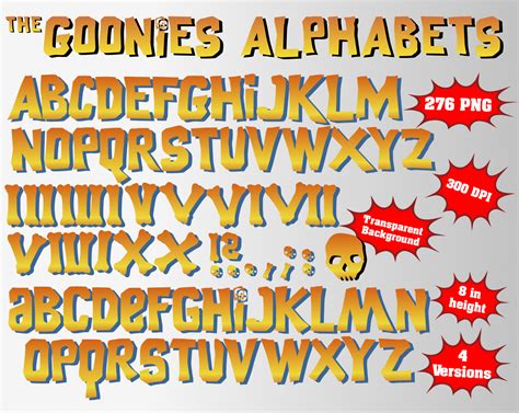 The Goonies Alphabet, Numbers and Symbols | 276 PNG | 300 dpi ...