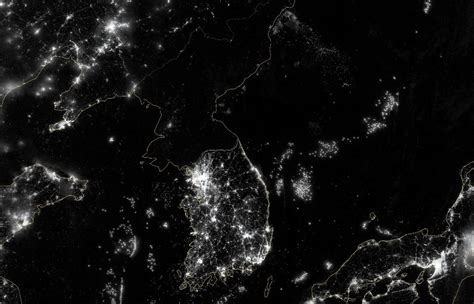 Large detailed satellite map of North Korea at night | North Korea ...