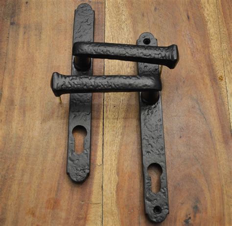 French Door Handles Narrow Back with Euro Lock in Black Cast Iron (JAB700)