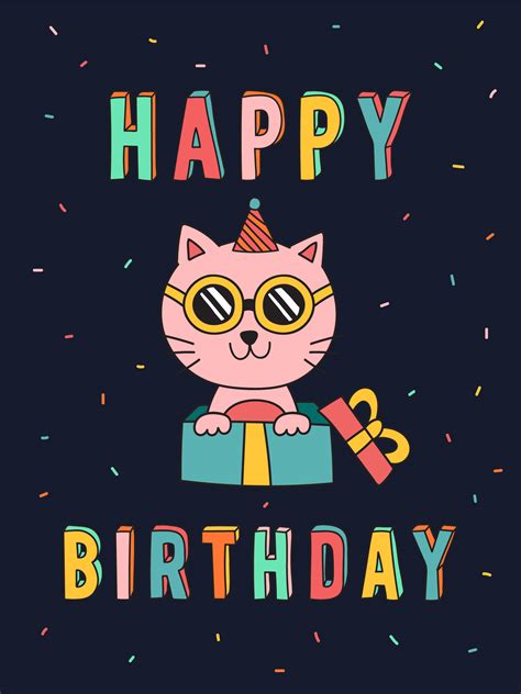 Funny Cat Birthday Card 559035 Vector Art at Vecteezy