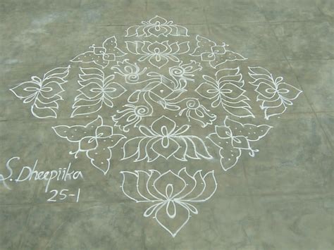 Beautiful lotus Rangoli designs with 25 – 1dots – Kolams of India