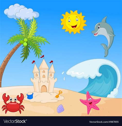 Summer beach cartoon vector image on VectorStock | Beach cartoon ...