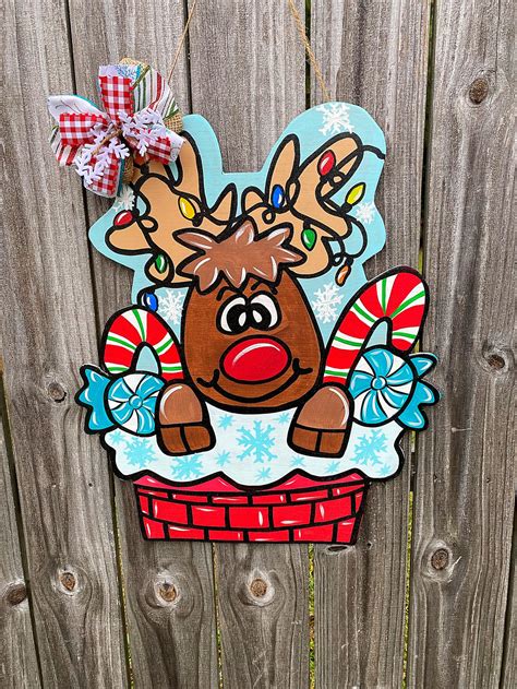 Rudolph Door Hanger Reindeer Door Decor Christmas Reindeer | Etsy