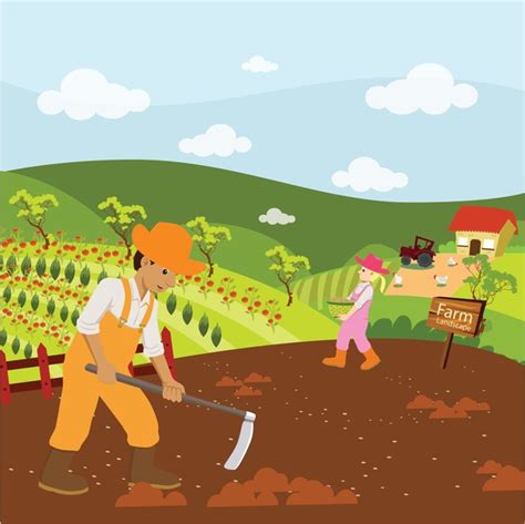 Farming drawing illustration with couple working on field Free vector ...