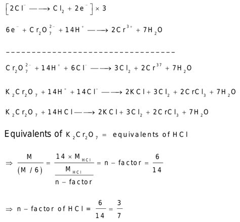 77.What will be the equivalent mass of hcl in the reaction : k2cr2o7 ...