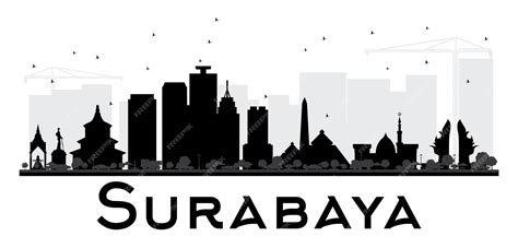 Premium Vector | Surabaya City skyline black and white silhouette ...