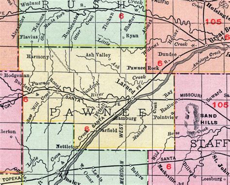 Pawnee County, Kansas, 1911, Map, Larned, Garfield, Burdett