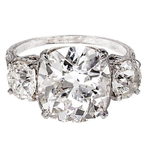 Antique Old Mine Cushion Cut Diamond Platinum Ring at 1stDibs | old ...