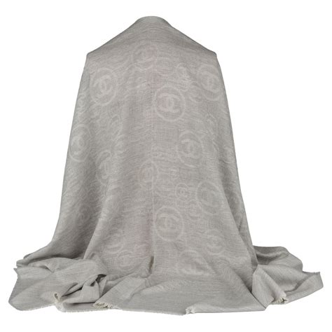 Chanel New Cashmere Grey Logo Shawl For Sale at 1stDibs | chanel shawl