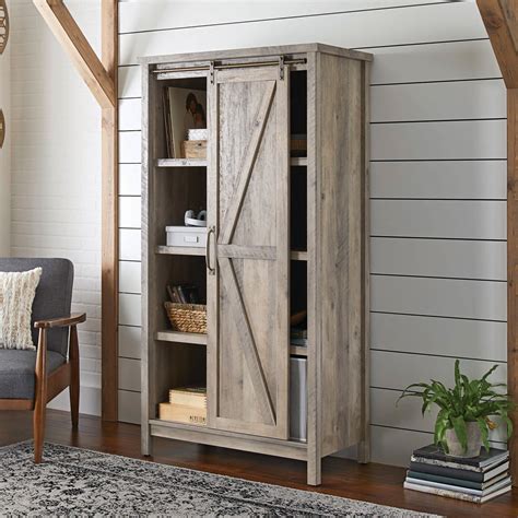 Modern Country Farmhouse Tall Storage Cabinet Sliding Barn Doors ...