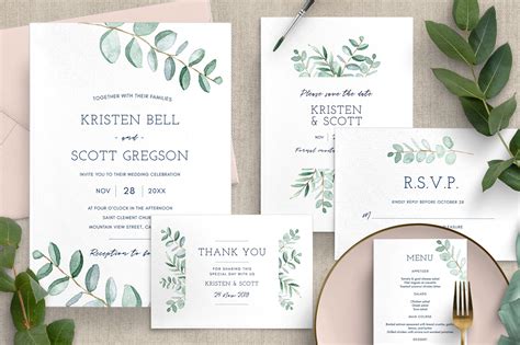 Eucalyptus Wedding Invitation Suite | Invitation Templates ~ Creative ...