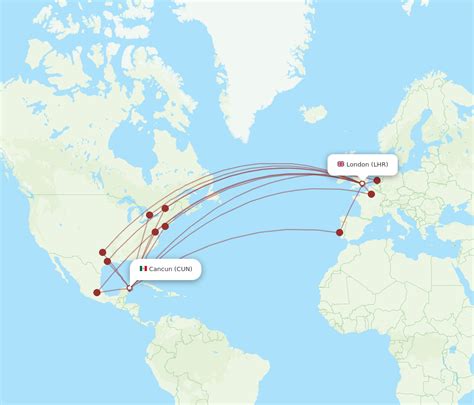 All flight routes from London to Cancun, LHR to CUN - Flight Routes